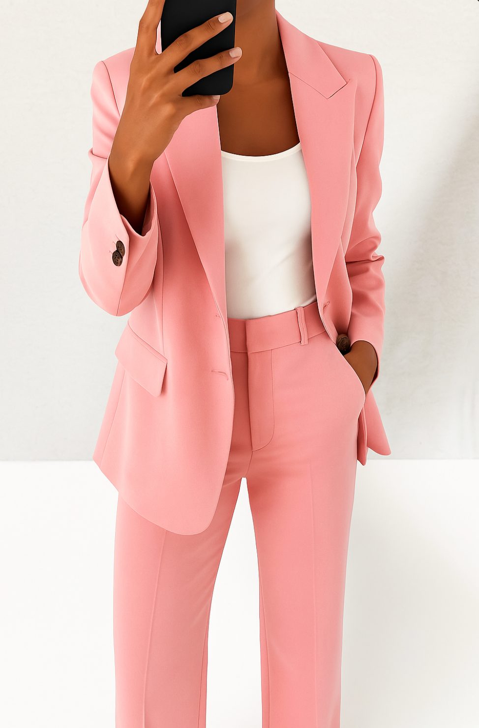 Single-Breasted Tailored Suit Set for Women - Pink