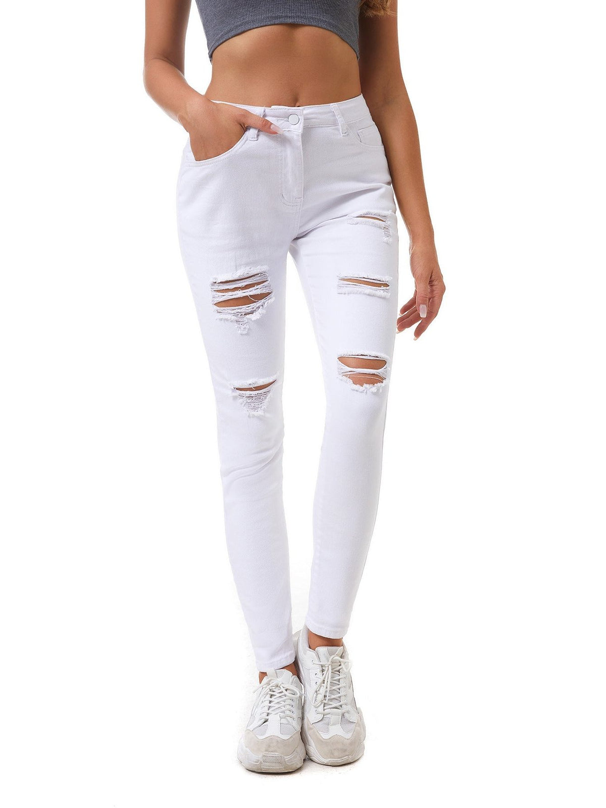 Skinny Fit Ripped Jeans for Women - White