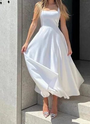 Sleeveless A-Line Maxi Dress for Women - White
