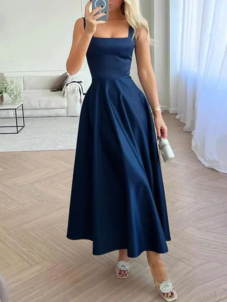 Sleeveless A-Line Maxi Dress for Women - Dark Blue