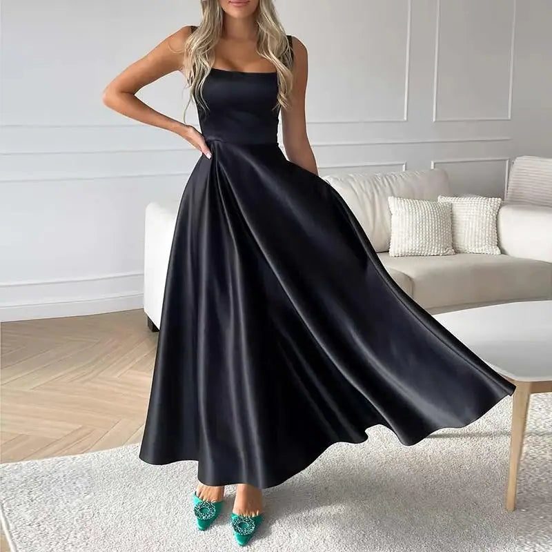 Sleeveless A-Line Maxi Dress for Women - Black