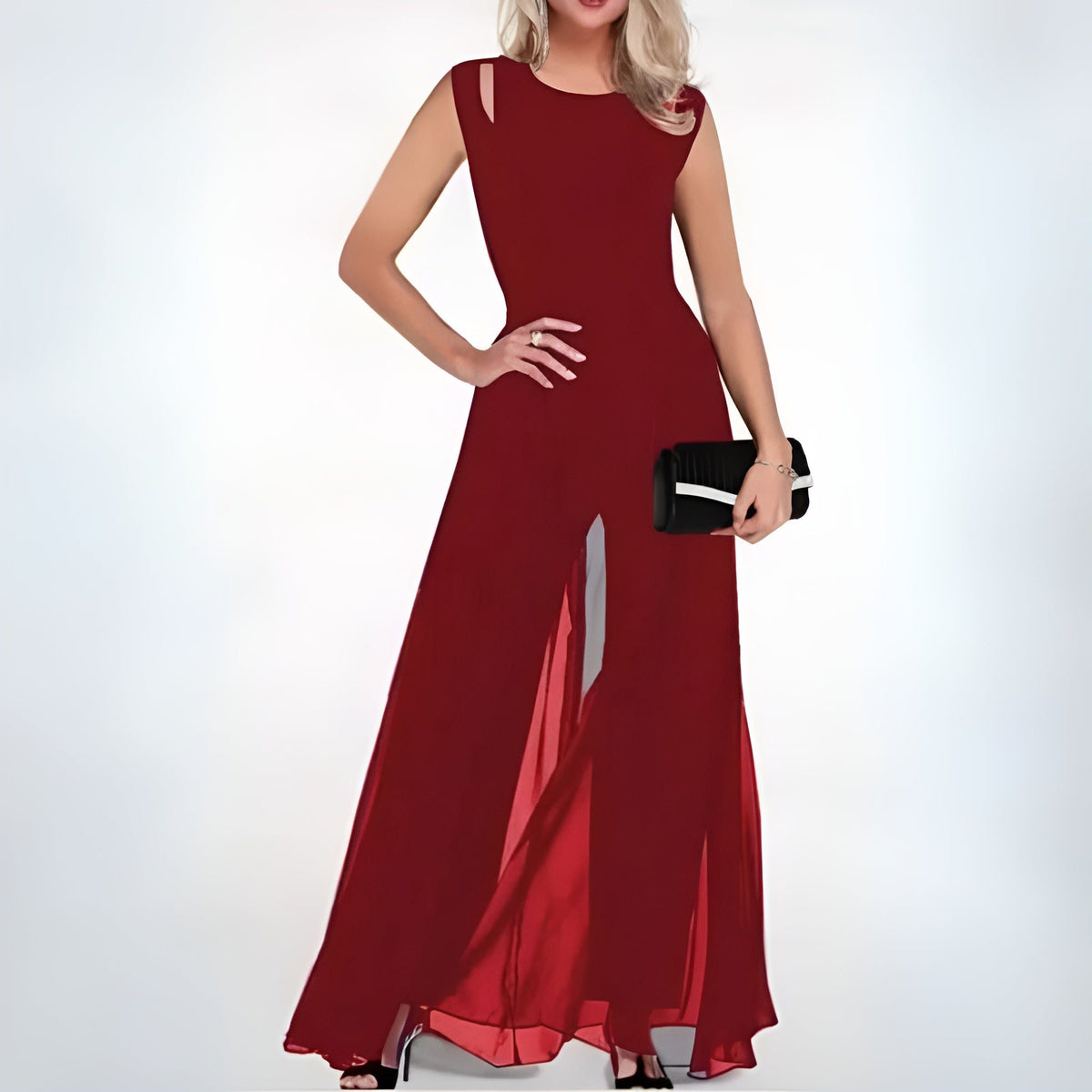 Sleeveless A-Line Maxi Dress with Side Slit for Women - Red