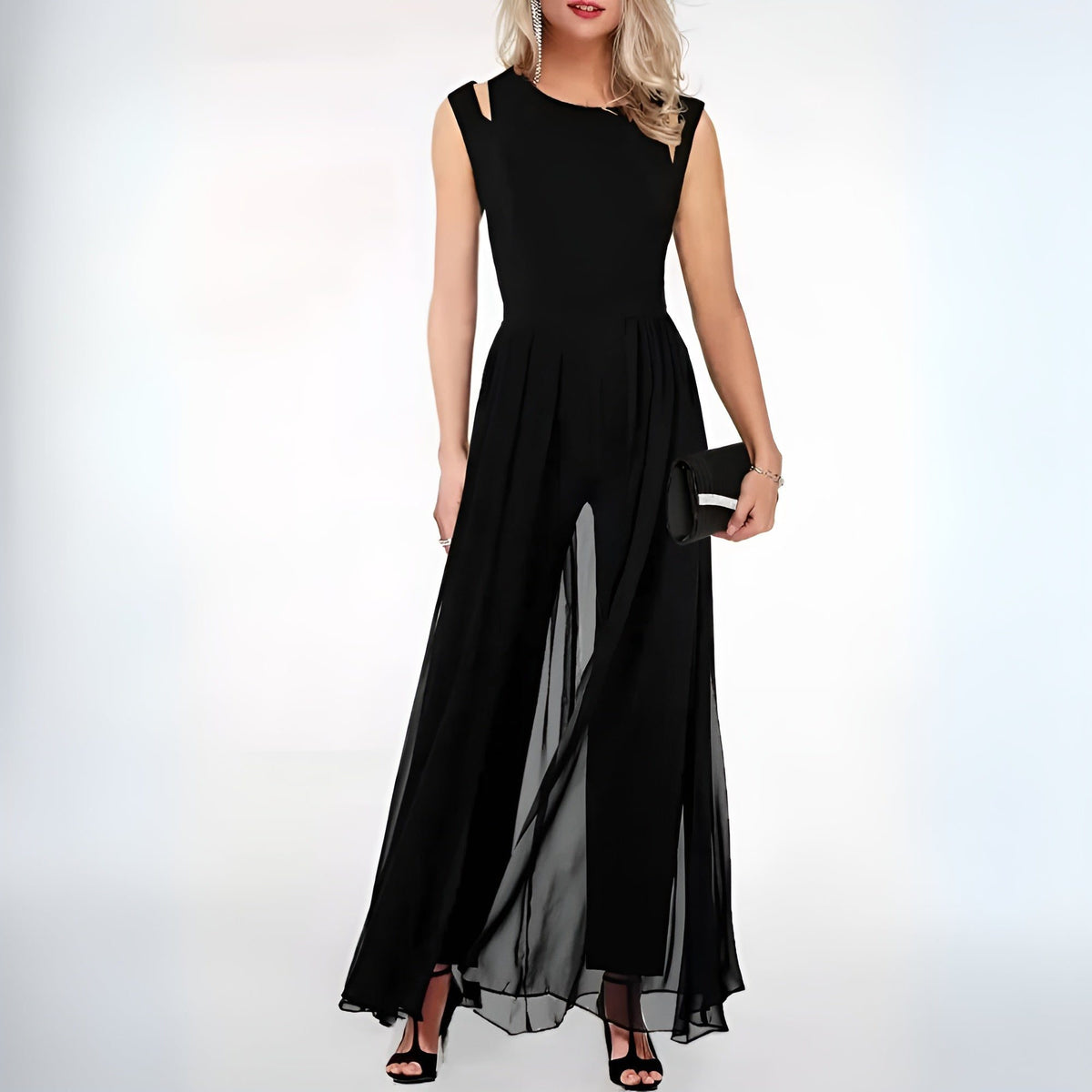 Sleeveless A-Line Maxi Dress with Side Slit for Women - Black