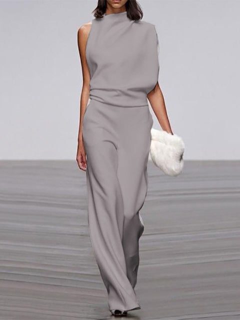 Sleeveless Mock Neck Jumpsuit for Women - Dark Gray