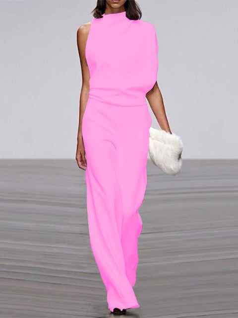 Sleeveless Mock Neck Jumpsuit for Women - Pink