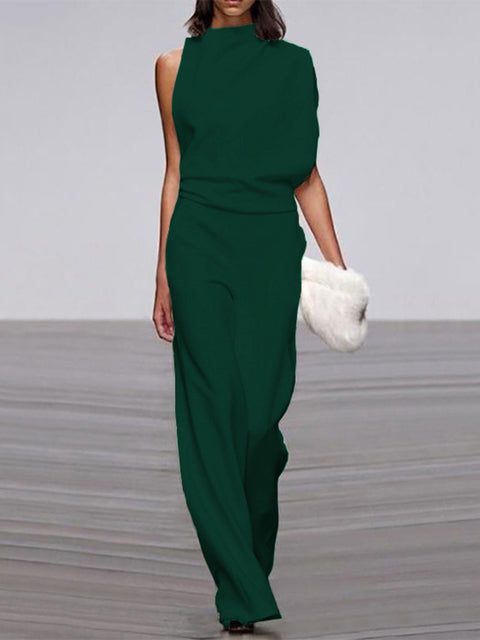 Sleeveless Mock Neck Jumpsuit for Women - Dark Green