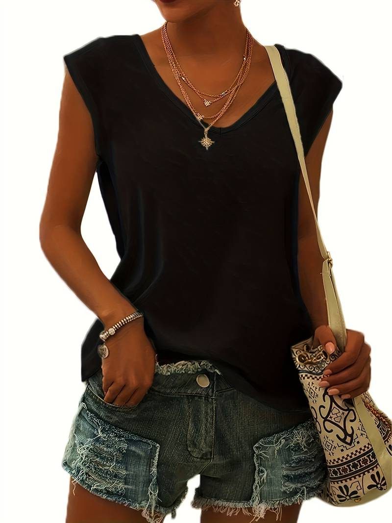 Sleeveless T-Shirt with V-Neck for Women