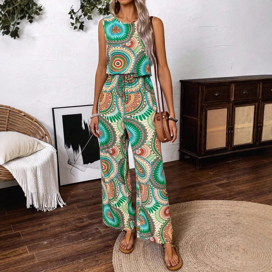 Sleeveless Wide Leg Jumpsuit with Tie Waist for Women - View 3