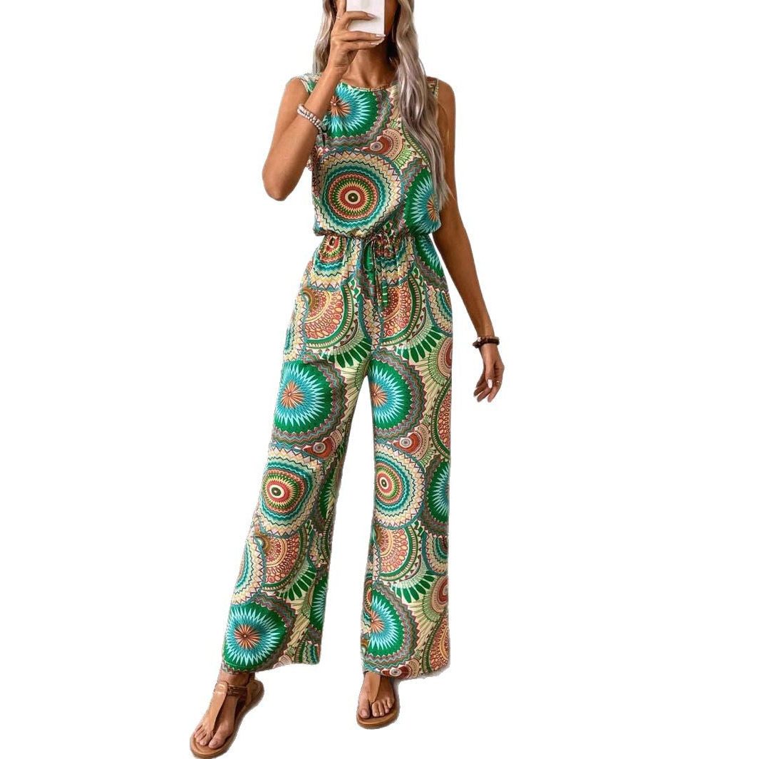 Sleeveless Wide Leg Jumpsuit with Tie Waist for Women - View 5