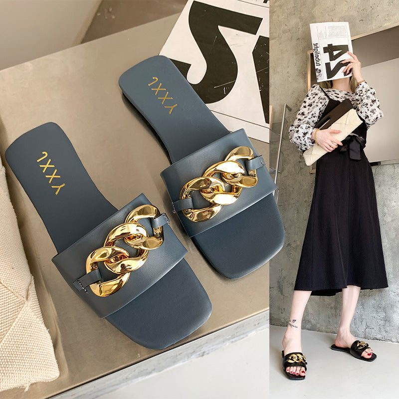 Slide Sandals with Chain Detail for Women