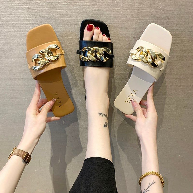 Slide Sandals with Chain Detail for Women