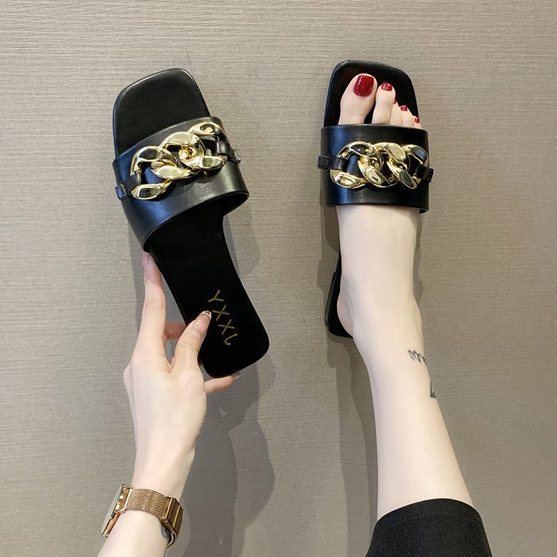 Slide Sandals with Chain Detail for Women