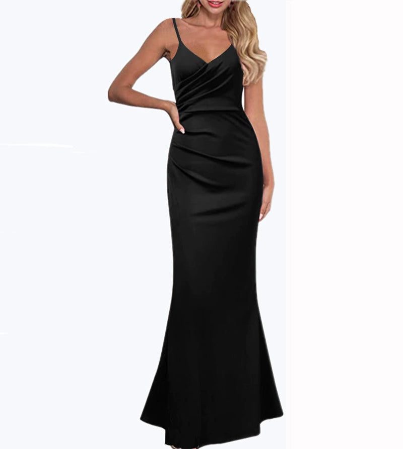 Slim Fit Wrap Maxi Dress with V-Neck for Women