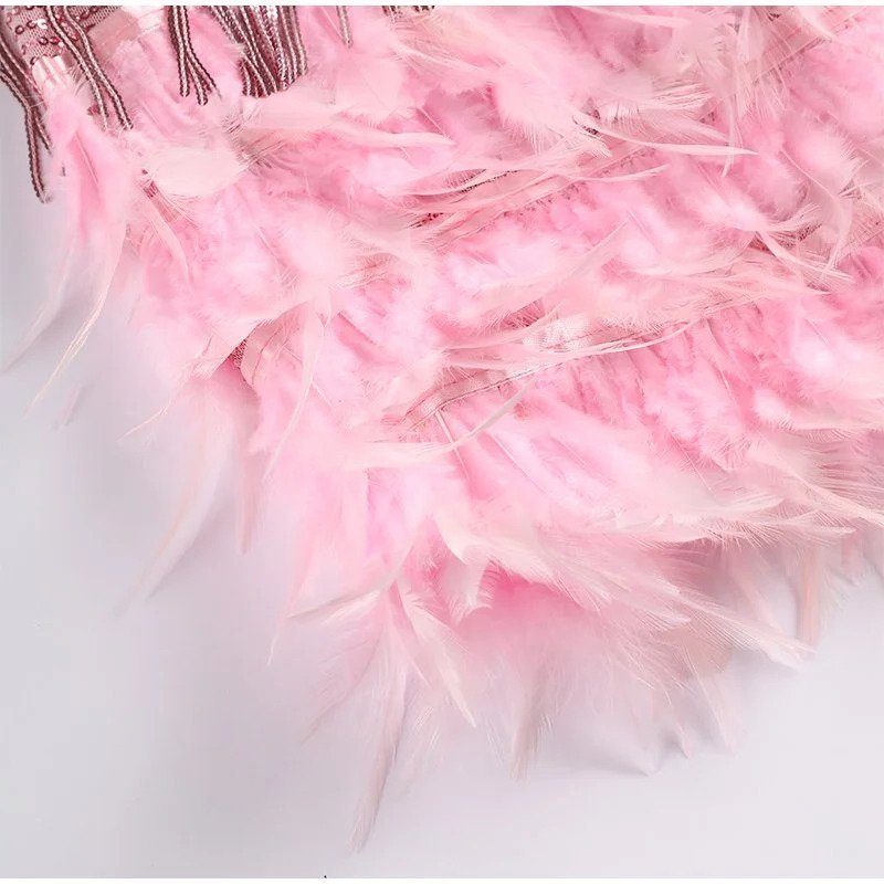 Slip Dress with V-Neck and Fringe for Women