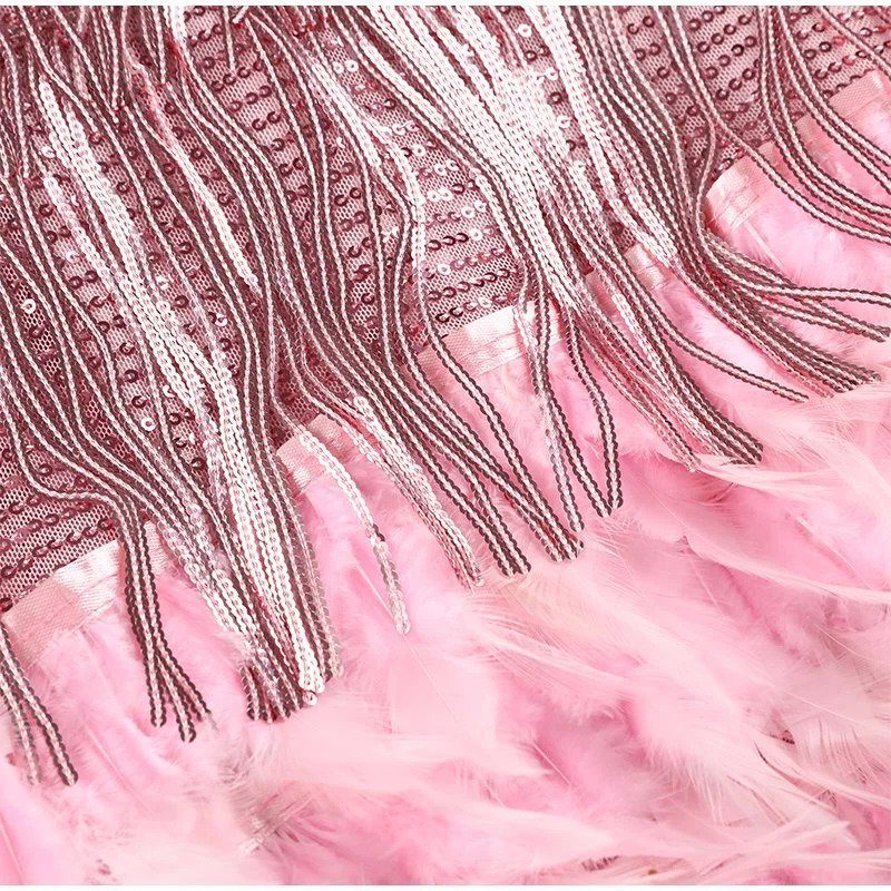Slip Dress with V-Neck and Fringe for Women