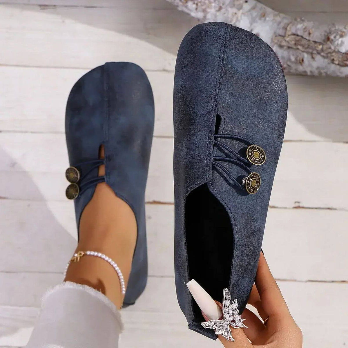 Slip-On Loafers for Women - Navy Blue