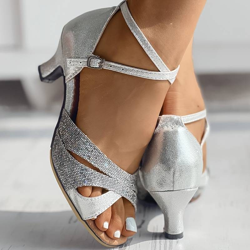 Sparkly Cross Strap Heeled Sandals for Women - View 3