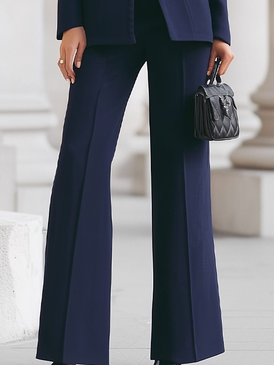 Stand Collar Blazer and Wide Leg Trousers Suit Set for Women - View 7