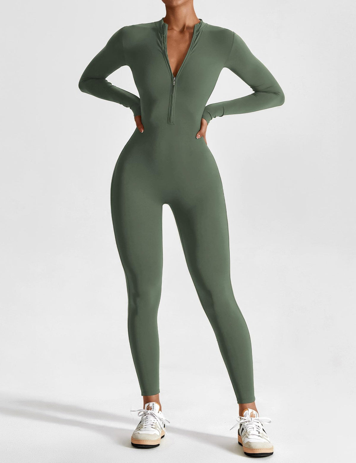 Stand Collar Zip-Up Jumpsuit for Women - Turquoise