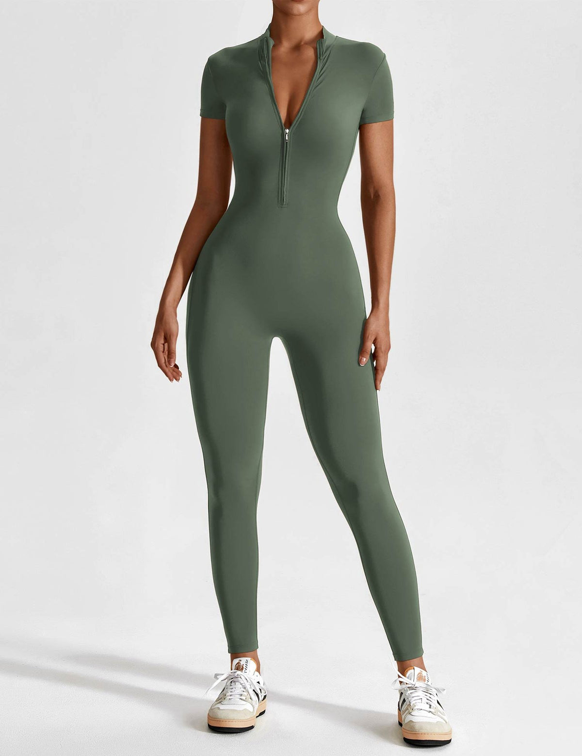 Stand Collar Zip-Up Jumpsuit for Women - Turquoise (2)