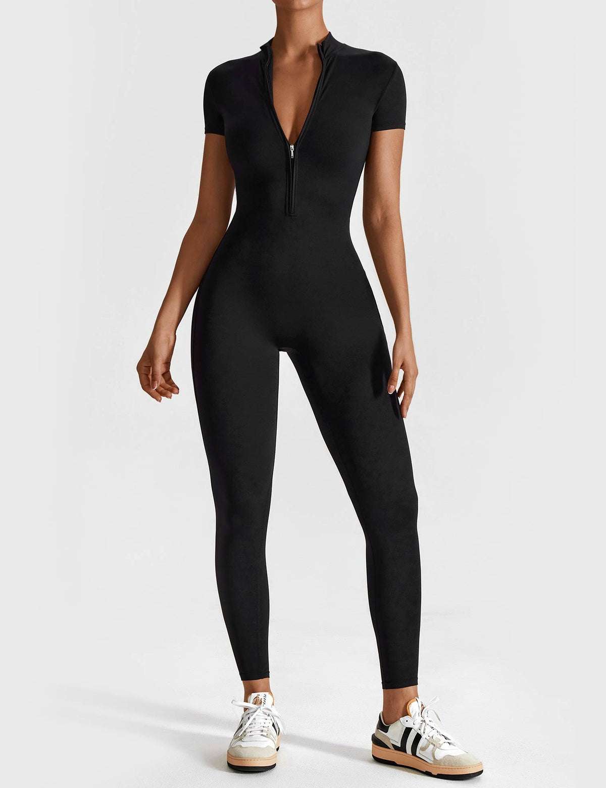 Stand Collar Zip-Up Jumpsuit for Women - Black (2)