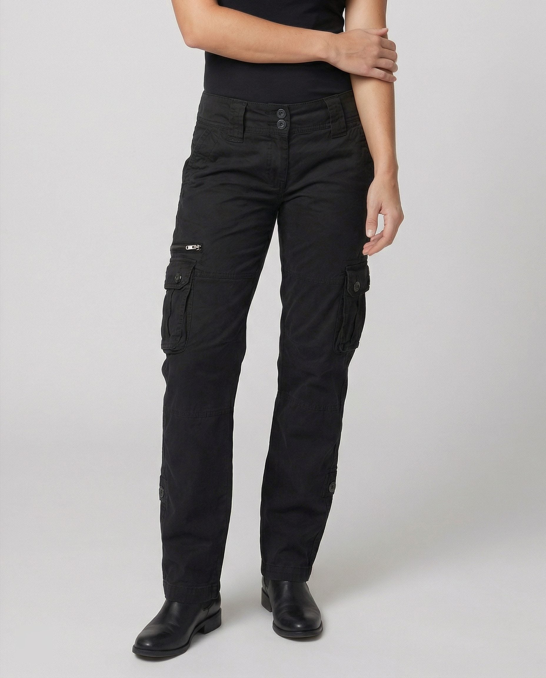 Straight Leg Cargo Trousers for Women - Black