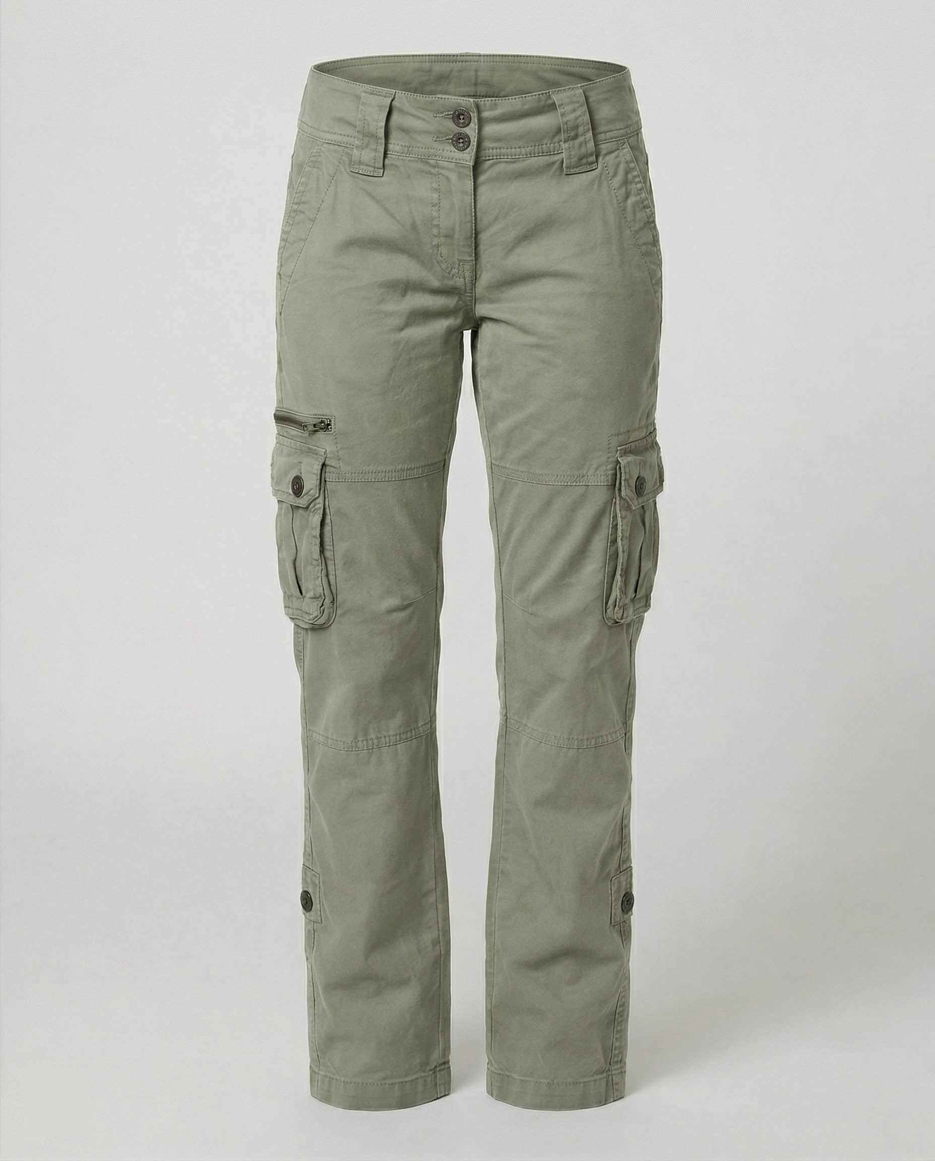 Straight Leg Cargo Trousers for Women - Green