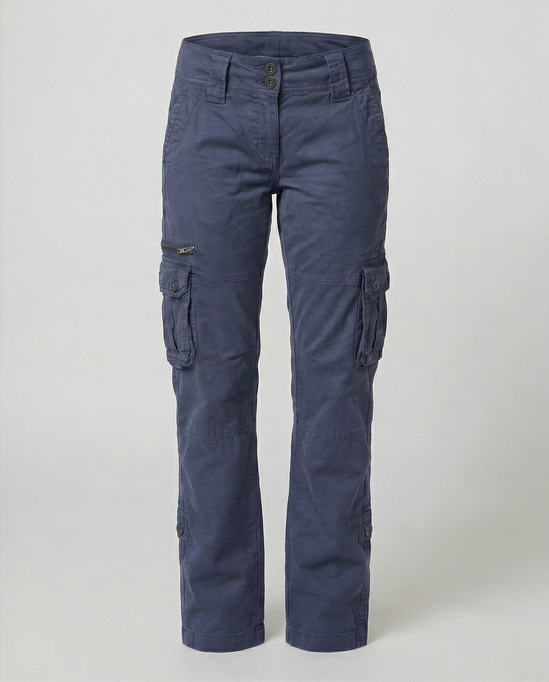 Straight Leg Cargo Trousers for Women - Blue