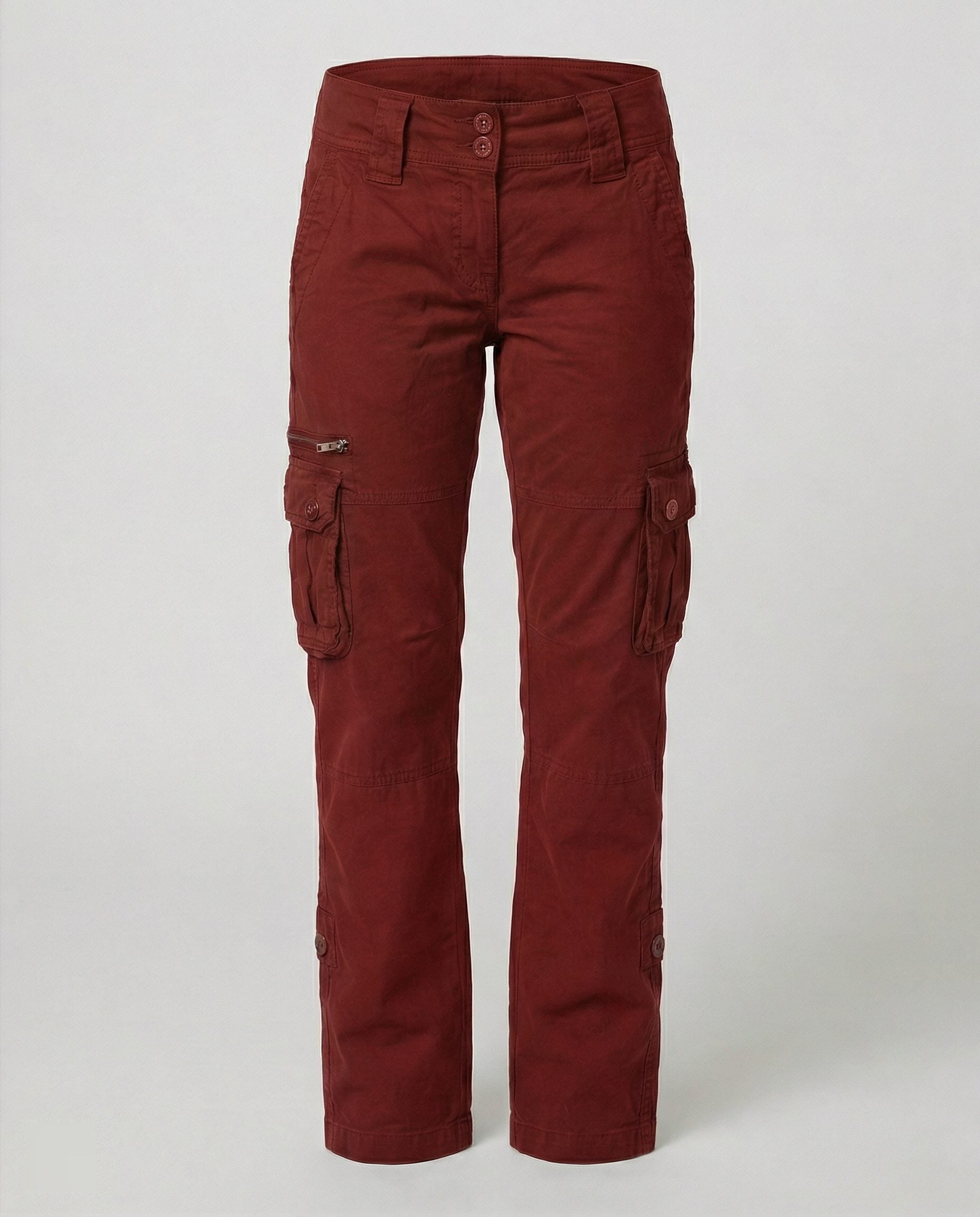 Straight Leg Cargo Trousers for Women - Burgundy