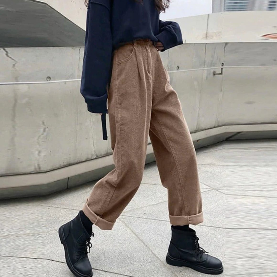 Straight Leg Corduroy Trousers for Women - Brown Gray
