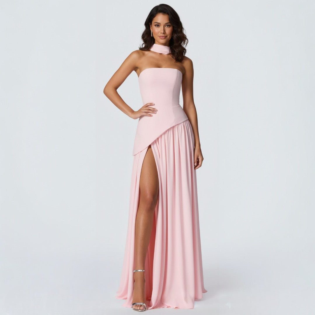 Strapless A-Line Maxi Formal Dress for Women - Pink