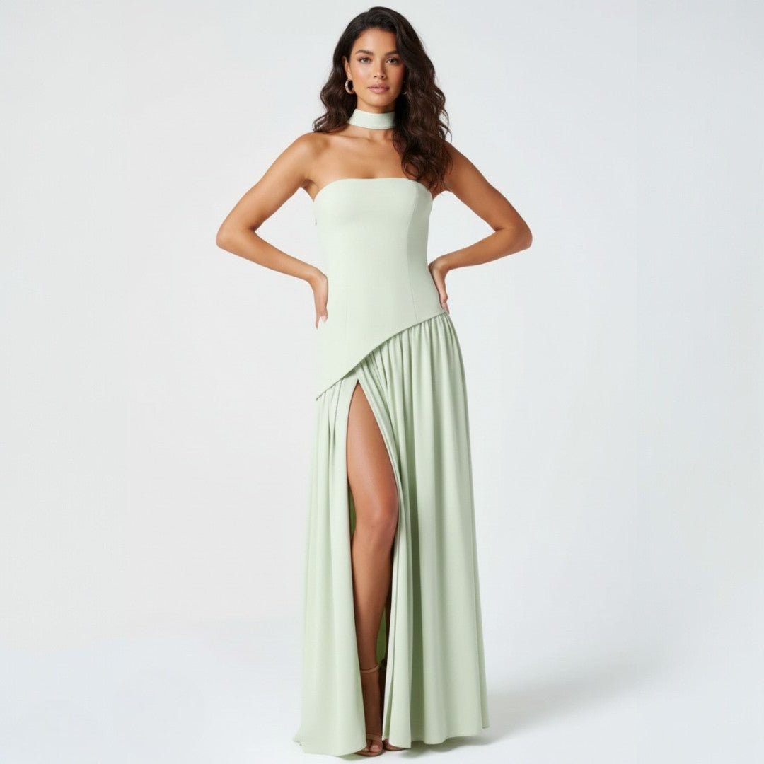 Strapless A-Line Maxi Formal Dress for Women - Green