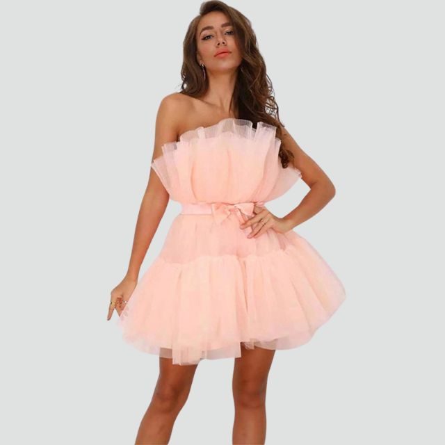 Strapless Layered Tulle Dress for Women - Pink