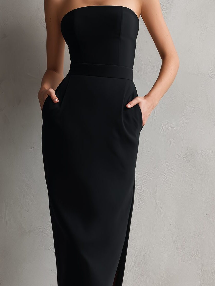 Strapless Midi Dress with Pockets for Women - View 3