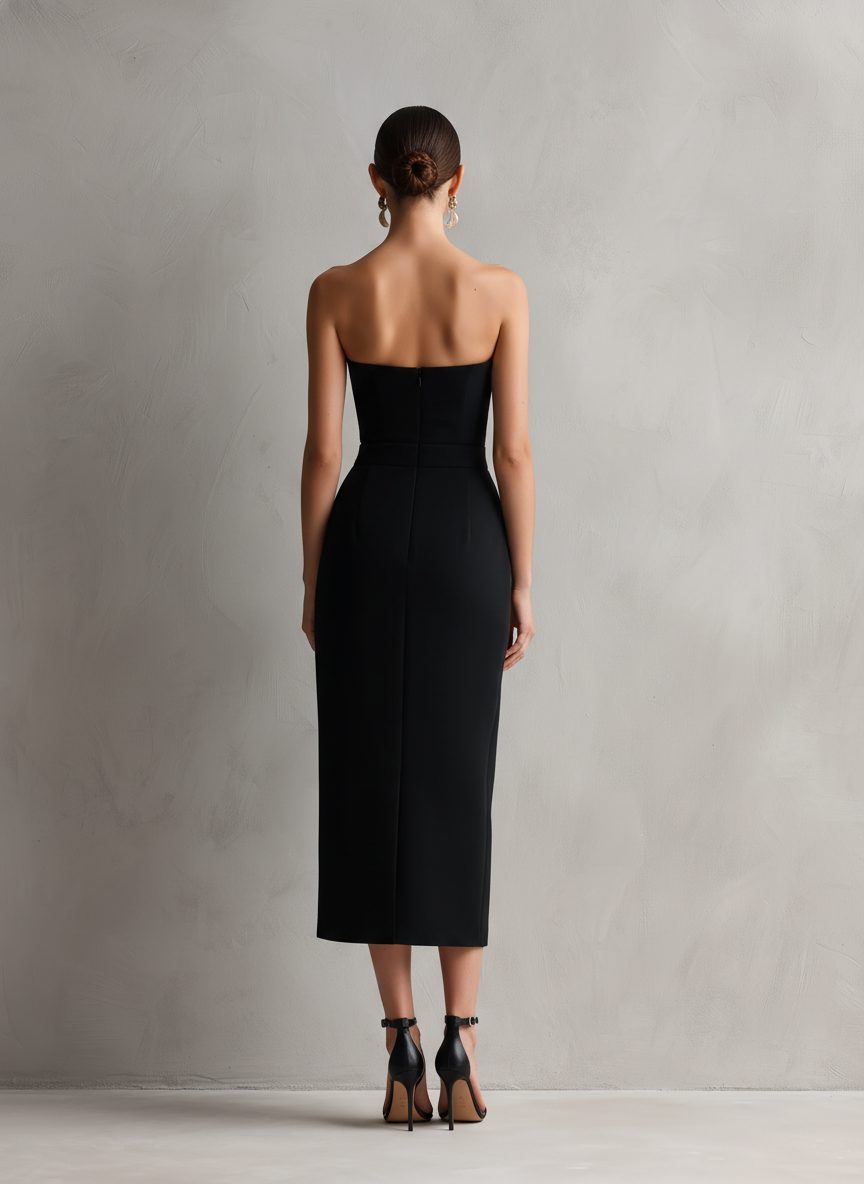 Strapless Midi Dress with Pockets for Women - View 4