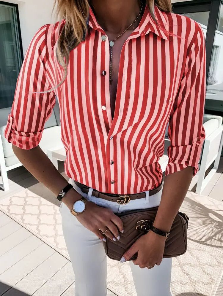 Striped Blouse with Button-Down for Women