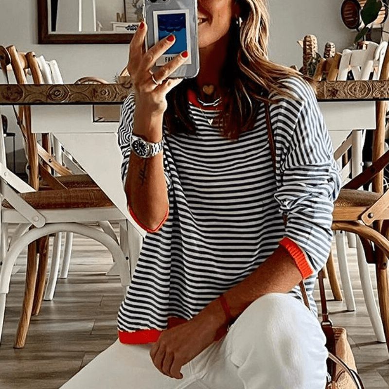 Striped Sweater with Crew Neck for Women