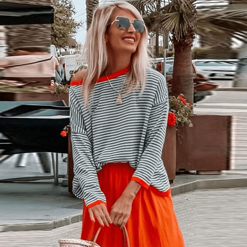 Striped Sweater with Crew Neck for Women