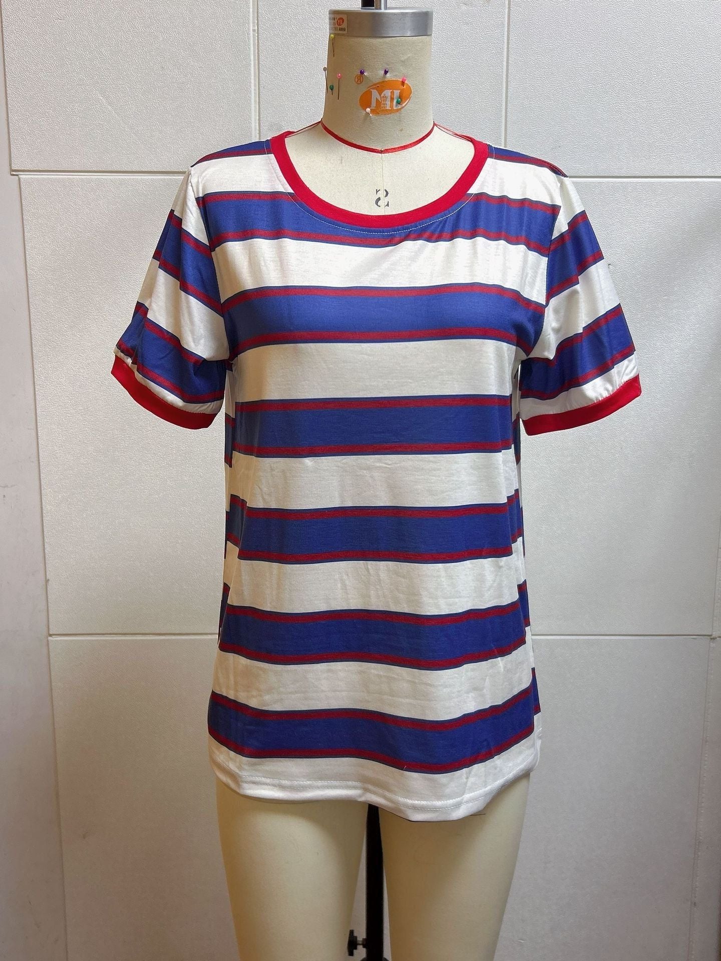 Striped T-Shirt with Crew Neck and Short Sleeves for Women