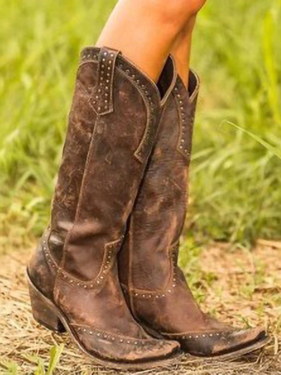 Studded Knee High Cowboy Boots for Women