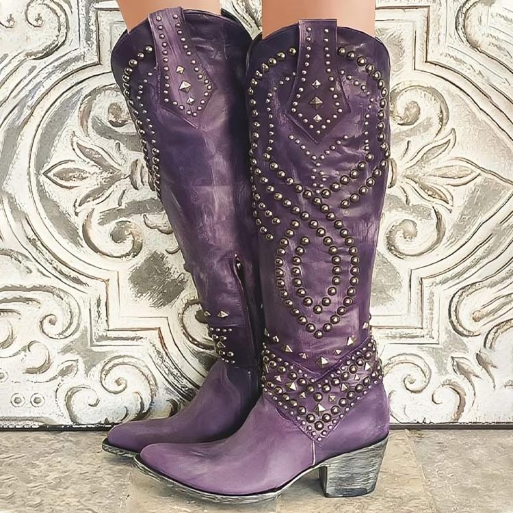 Studded Knee High Western Boots for Women