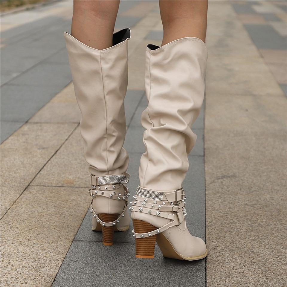 Studded Slouchy Knee-High Block Heel Boots for Women - View 8