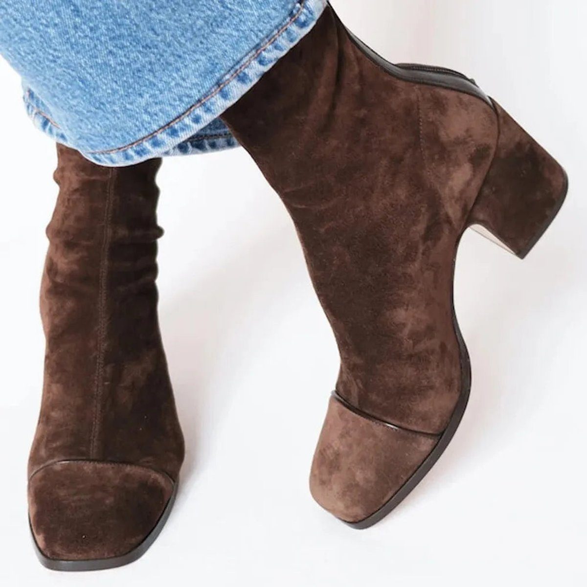 Suede Block Heel Ankle Boots with Animal Print Toe for Women - View 2