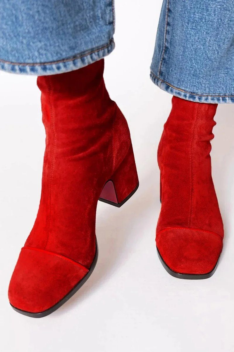 Suede Block Heel Ankle Boots with Animal Print Toe for Women - View 7