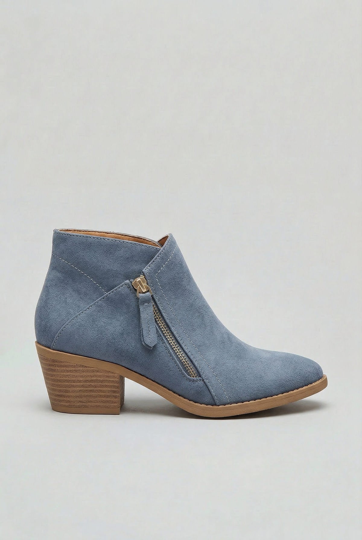 Suede Block Heel Ankle Boots with Zip for Women