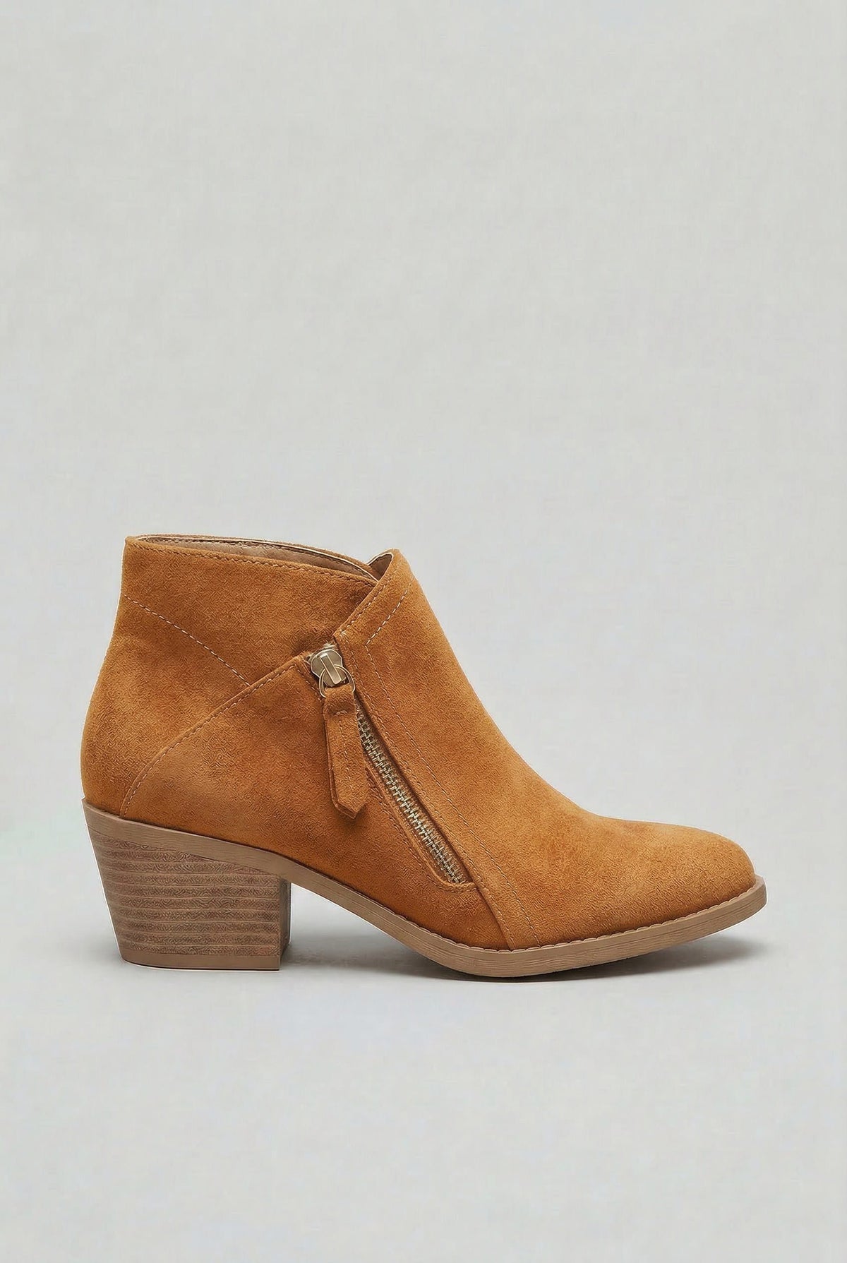 Suede Block Heel Ankle Boots with Zip for Women - Orange