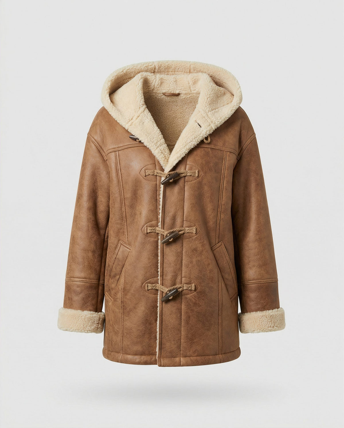 Suede Duffle Coat with Sherpa Collar for Women - View 3