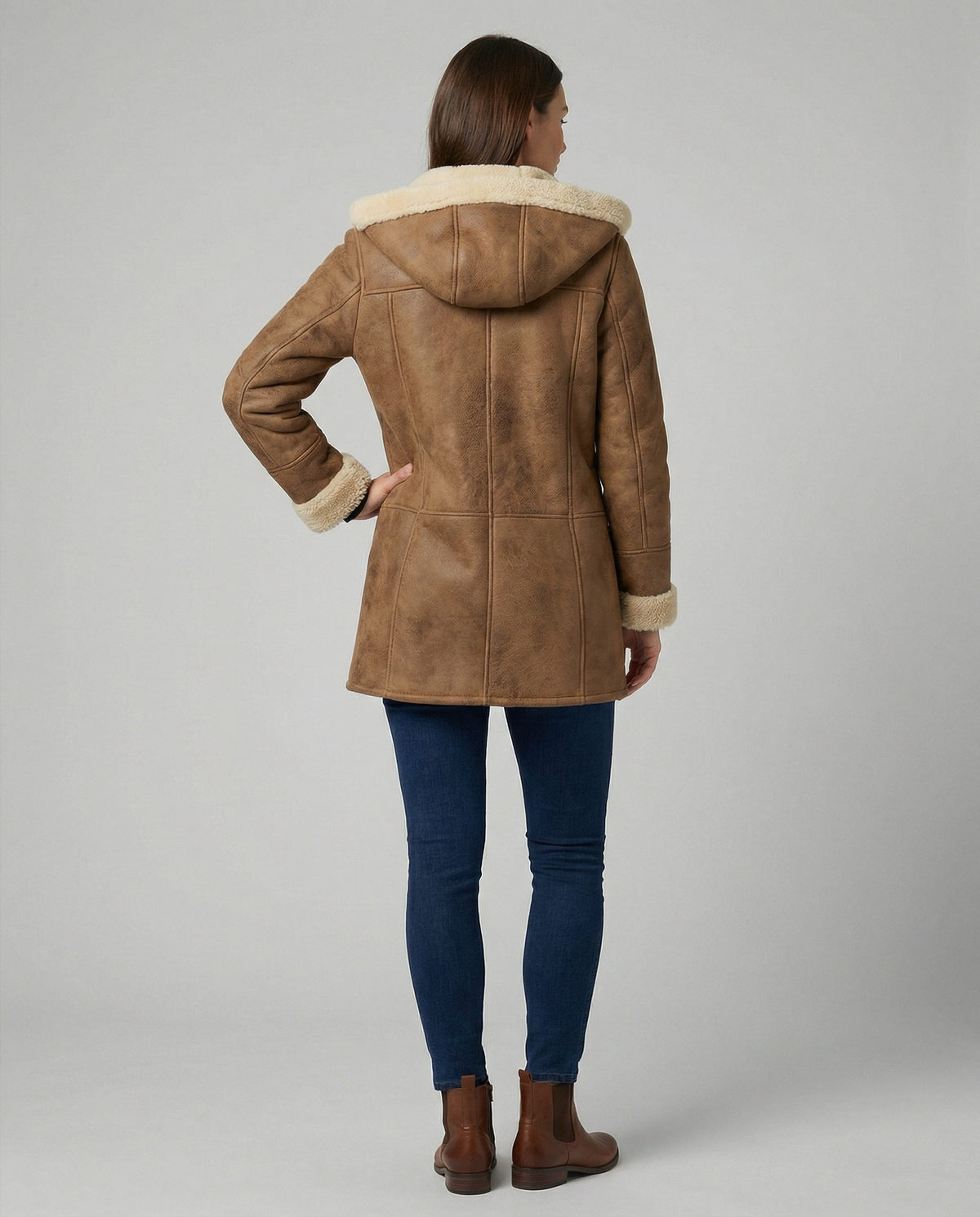 Suede Duffle Coat with Sherpa Collar for Women - View 4
