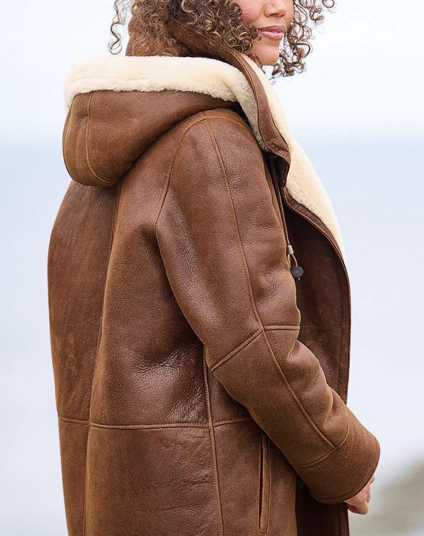 Suede Duffle Coat with Sherpa Collar for Women - View 6