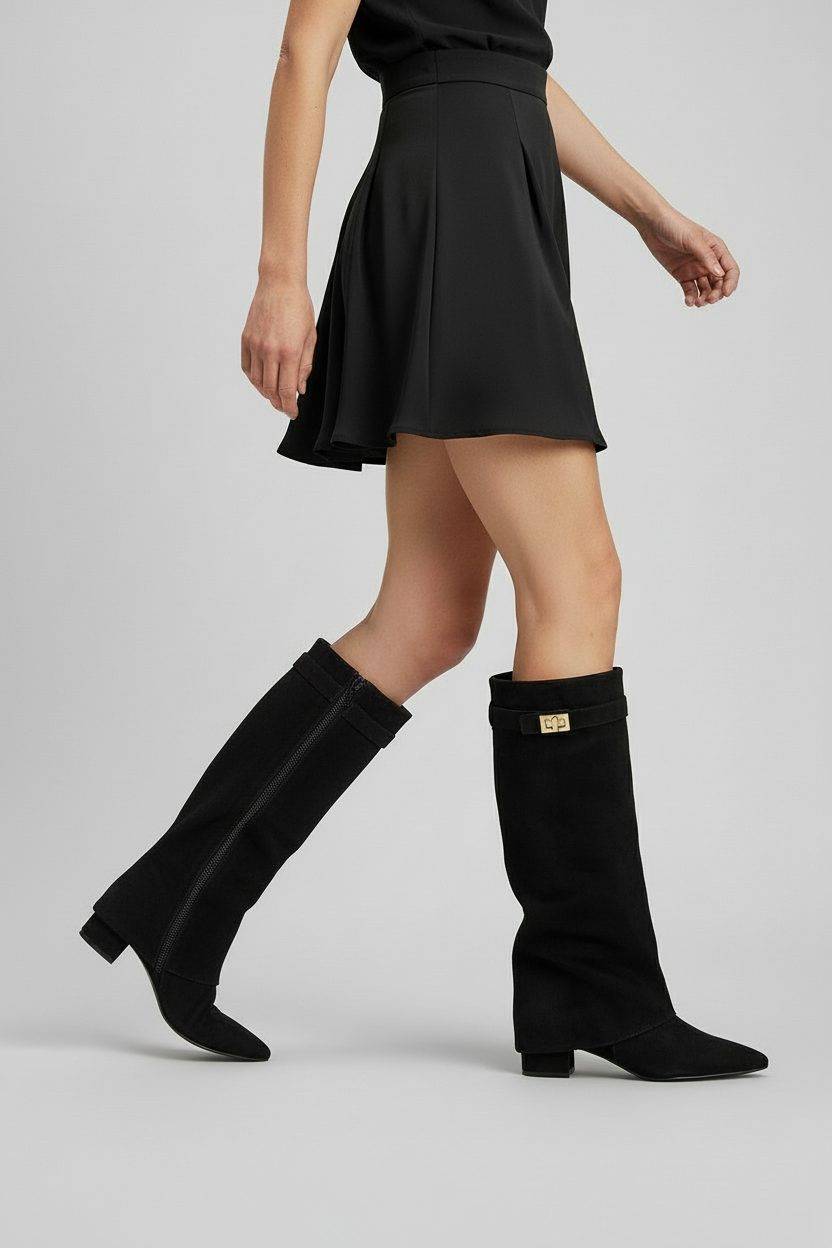 Suede Knee High Boots with Block Heel for Women - View 2